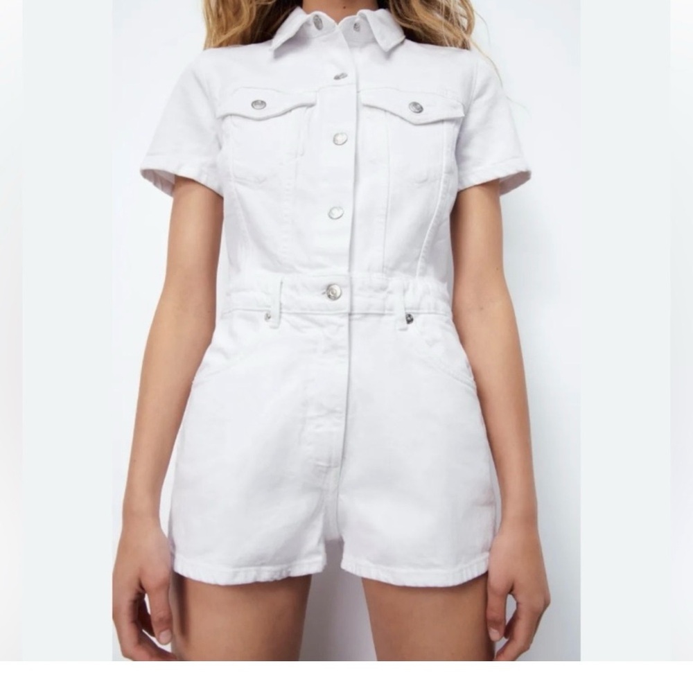 Zara White Short Sleeve Romper